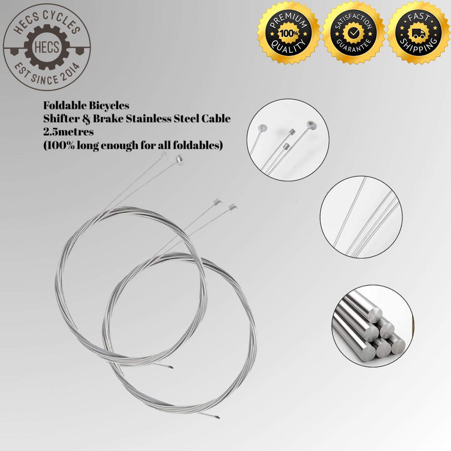 2500mm Long Stainless Steel Shifter & Brake Cables For Foldable Mountain Bicycles