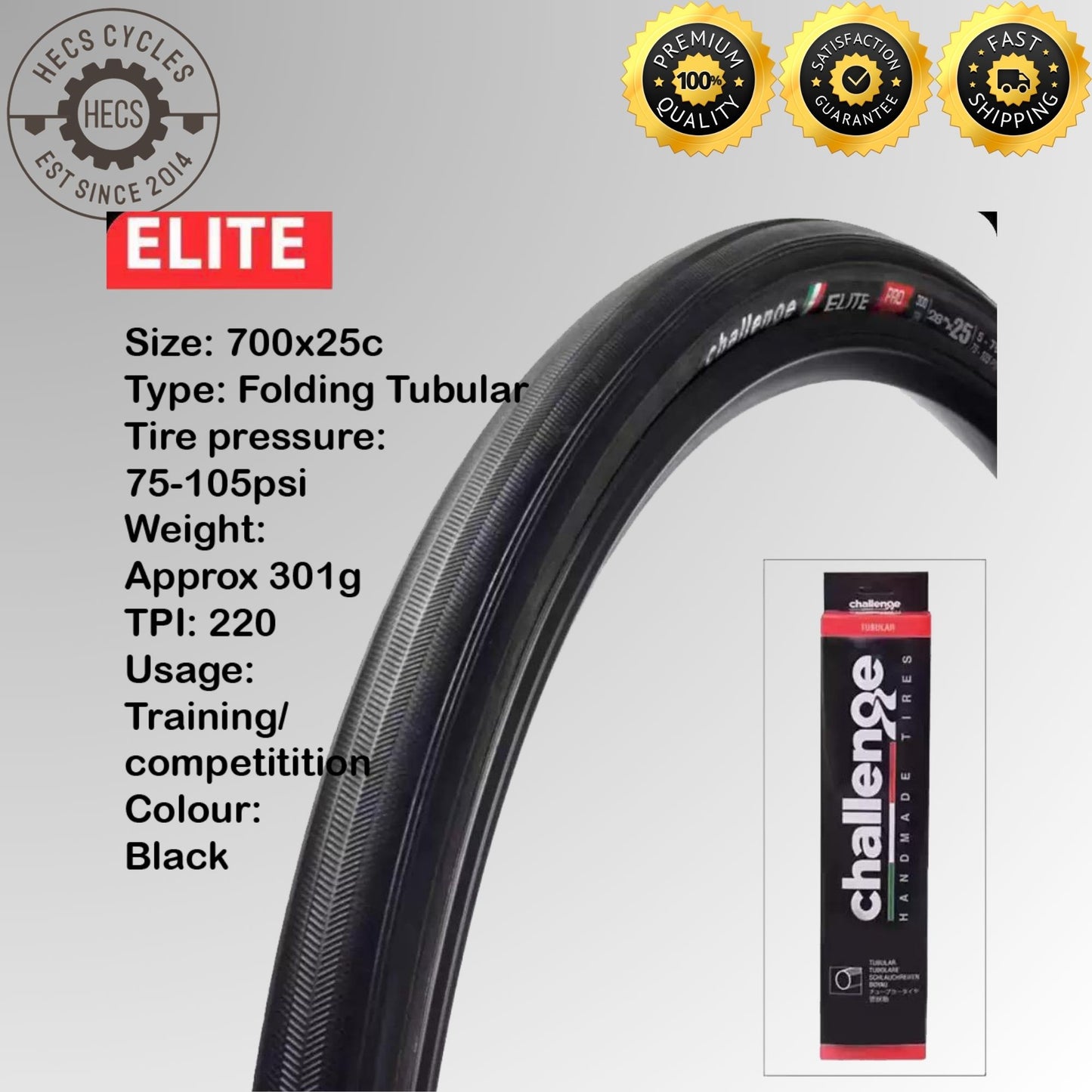 CHALLENGE Elite 700x25C Road Bike Tire Yellow Sidewall Puncture Resistant Tubular Tire