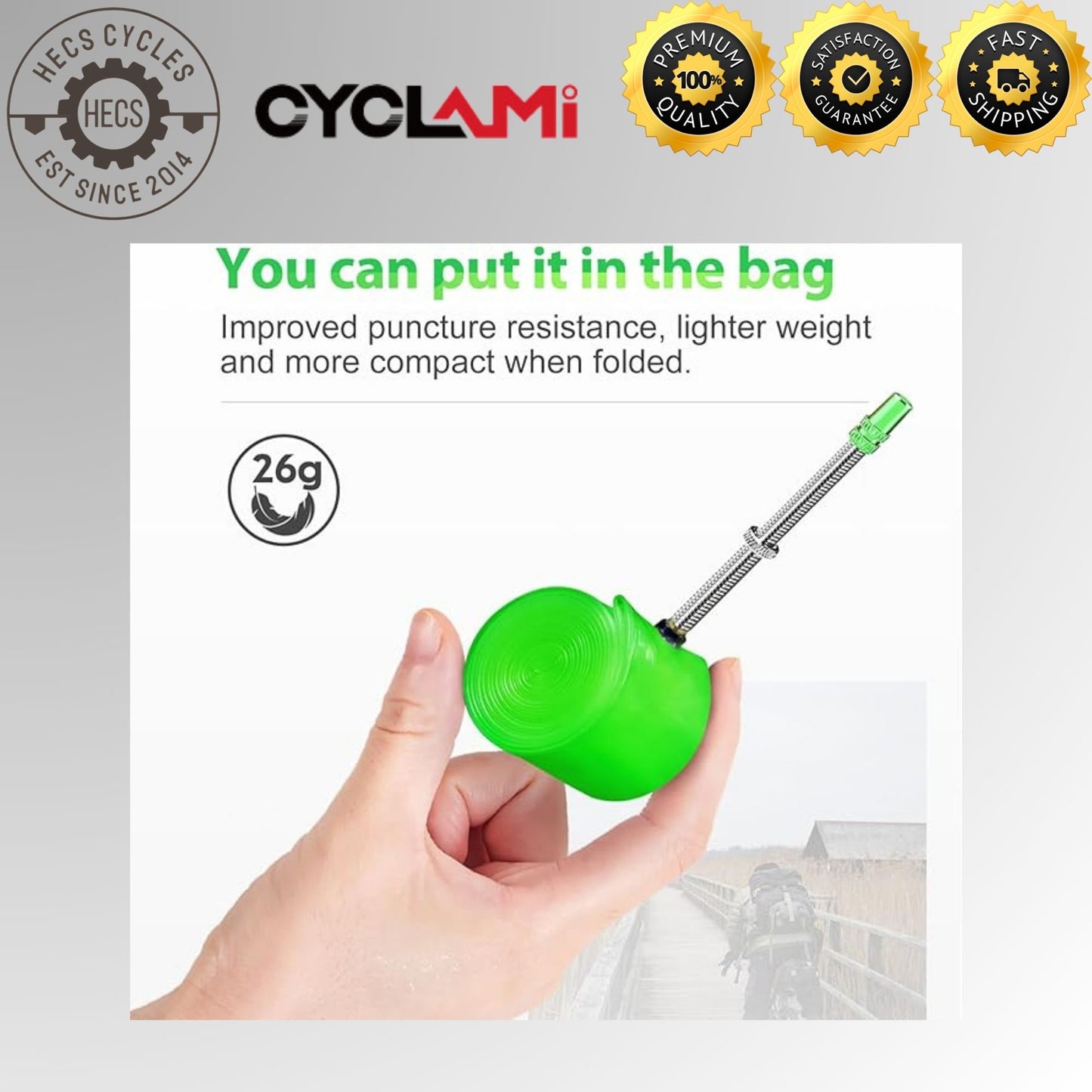 CYCLami Ultralight TPU Bike Inner Tube, 700 x 18/25/28/32, 26", 27.5", 29" Road and MTB Bicycle Tire