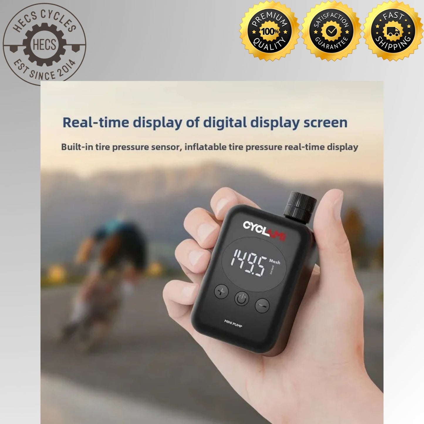 Cyclami Mini Electric Air Pump Portable HW139 Smart Screen Display High Pressure Inflation Pump Universal For Road Bicycles