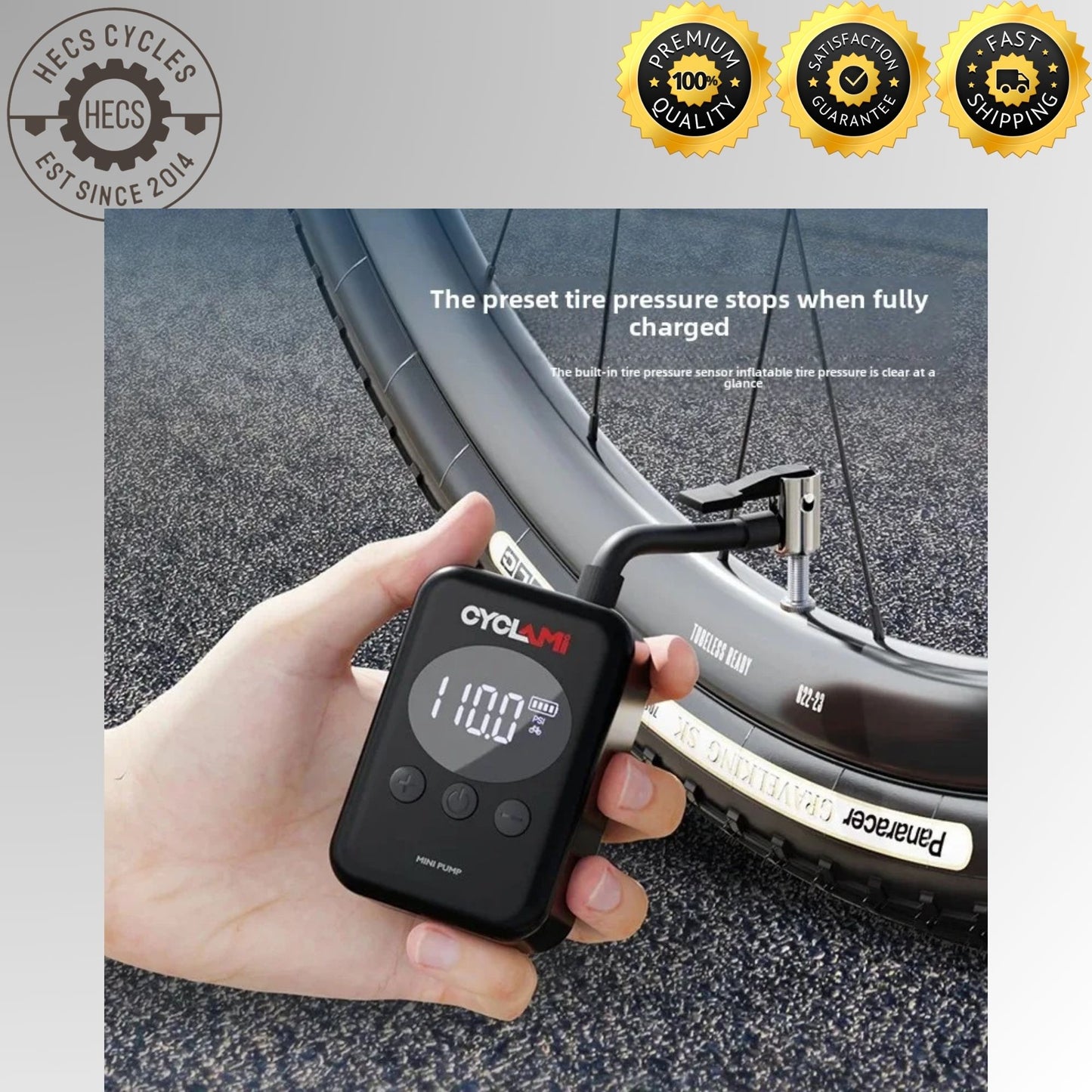 Cyclami Mini Electric Air Pump Portable HW139 Smart Screen Display High Pressure Inflation Pump Universal For Road Bicycles