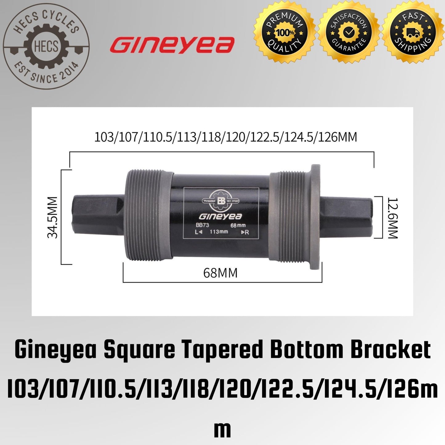 Gineyea Square Tapered Bottom Bracket 103/107/110.5/113/118/120/122.5/124.5/126mm