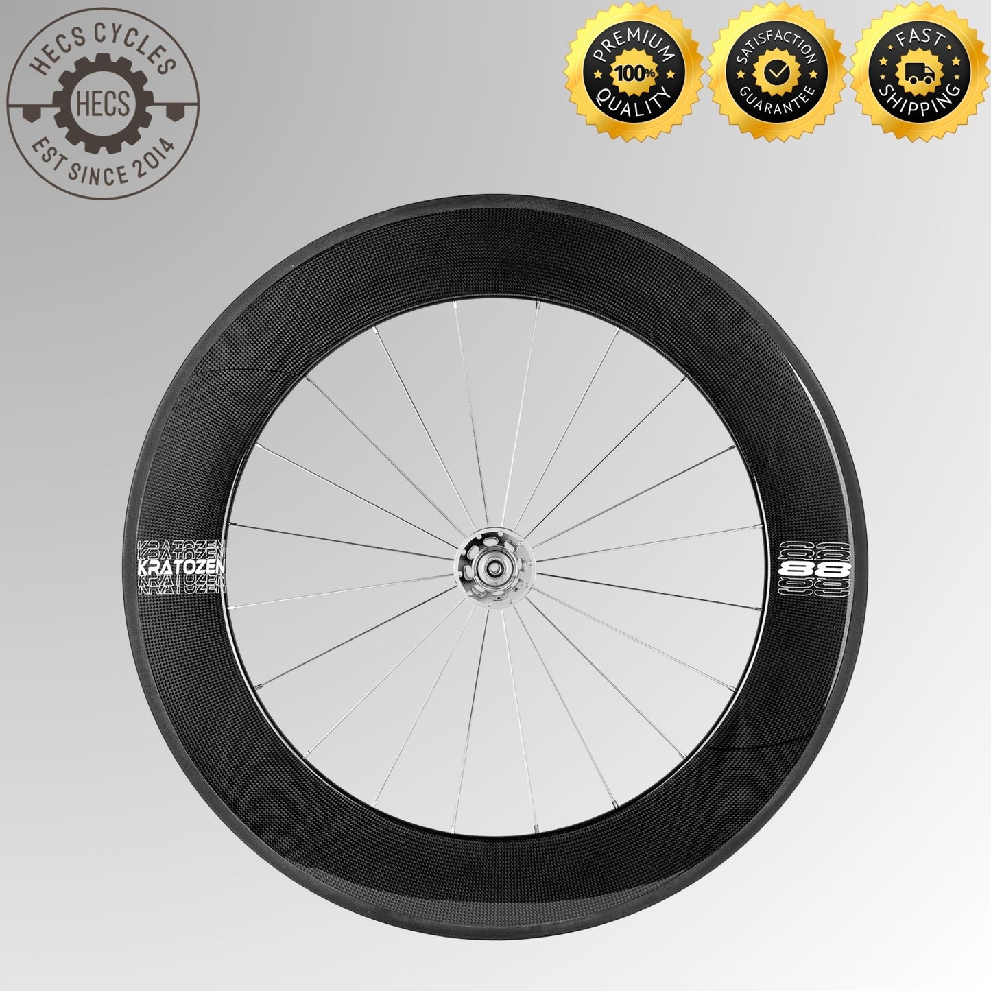 Kratozen 88mm 3k Gloss Carbon Track Wheelset