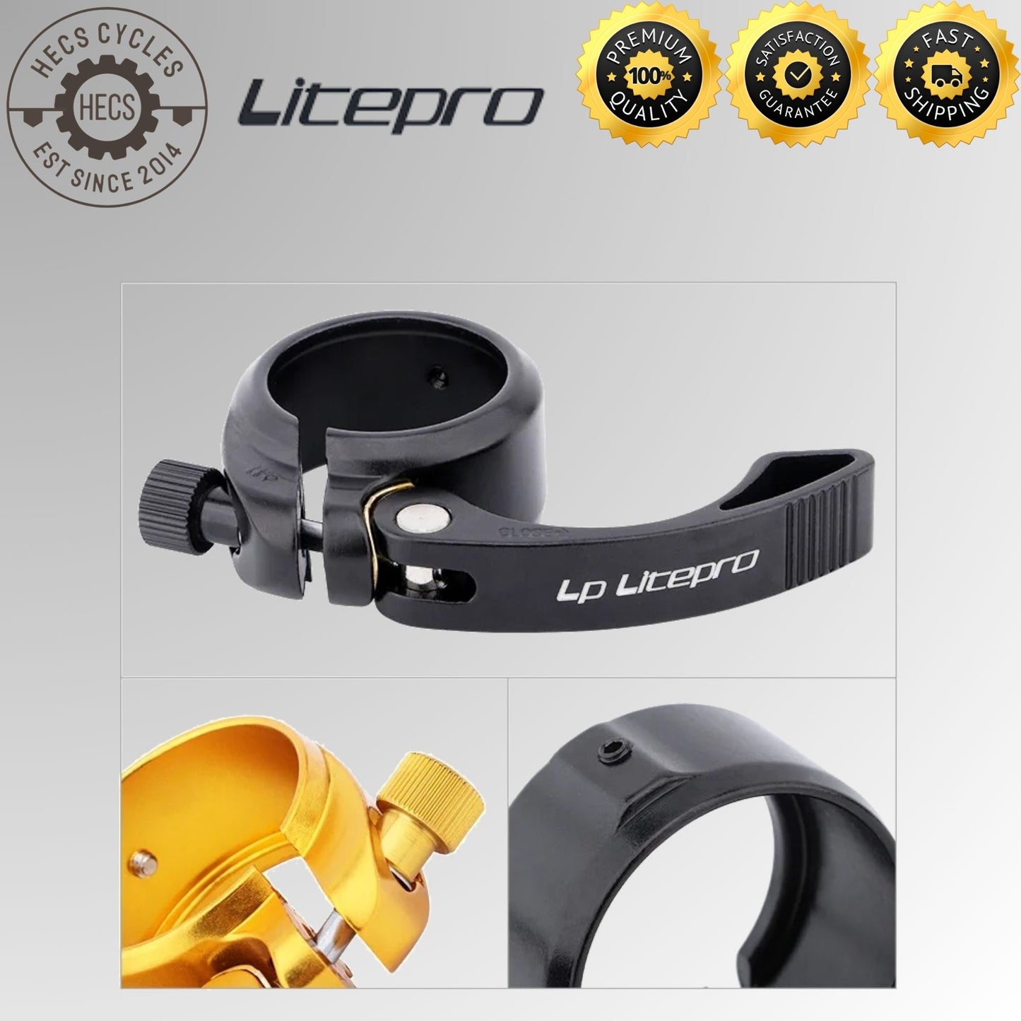 Litepro 40.9mm Folding Bike Seatpost Clamp – Quick Release Aluminum Alloy Seatclamp for 33.9mm Seatpost