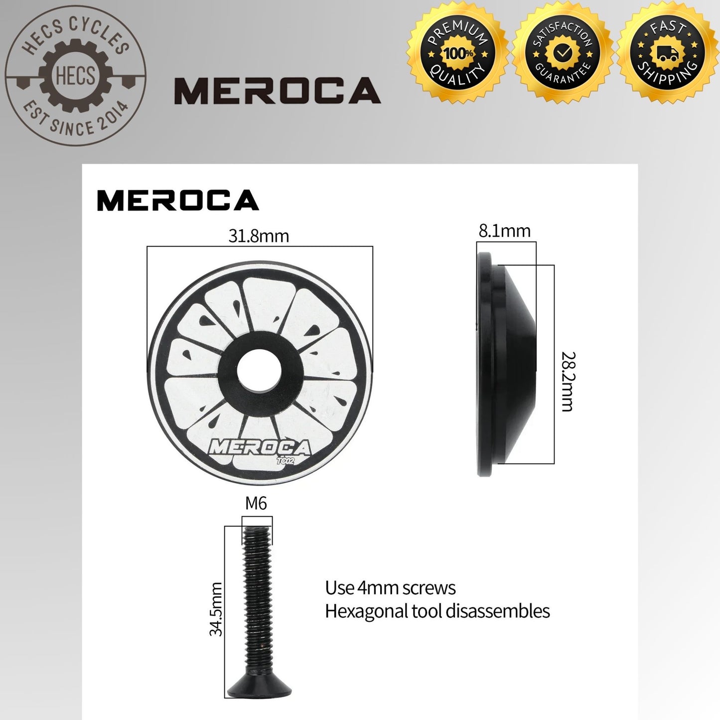 Meroca Aluminum Bicycle Stem Headset Top Cap 28.6mm 1 1/8" Steerer Fork Tube Headset Cap Cover