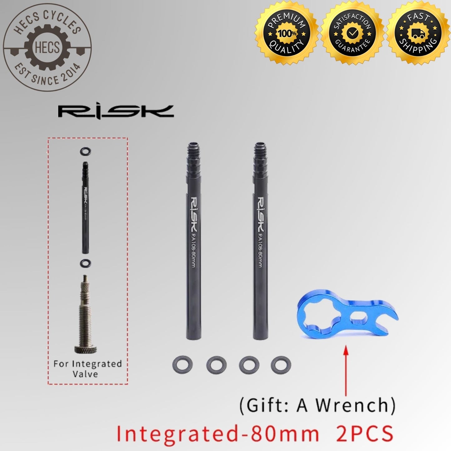 RISK Aluminium Presta Valve Extender Set (45mm / 80mm) with Core Remover Tool – Removable Inner Tube Extension Kit