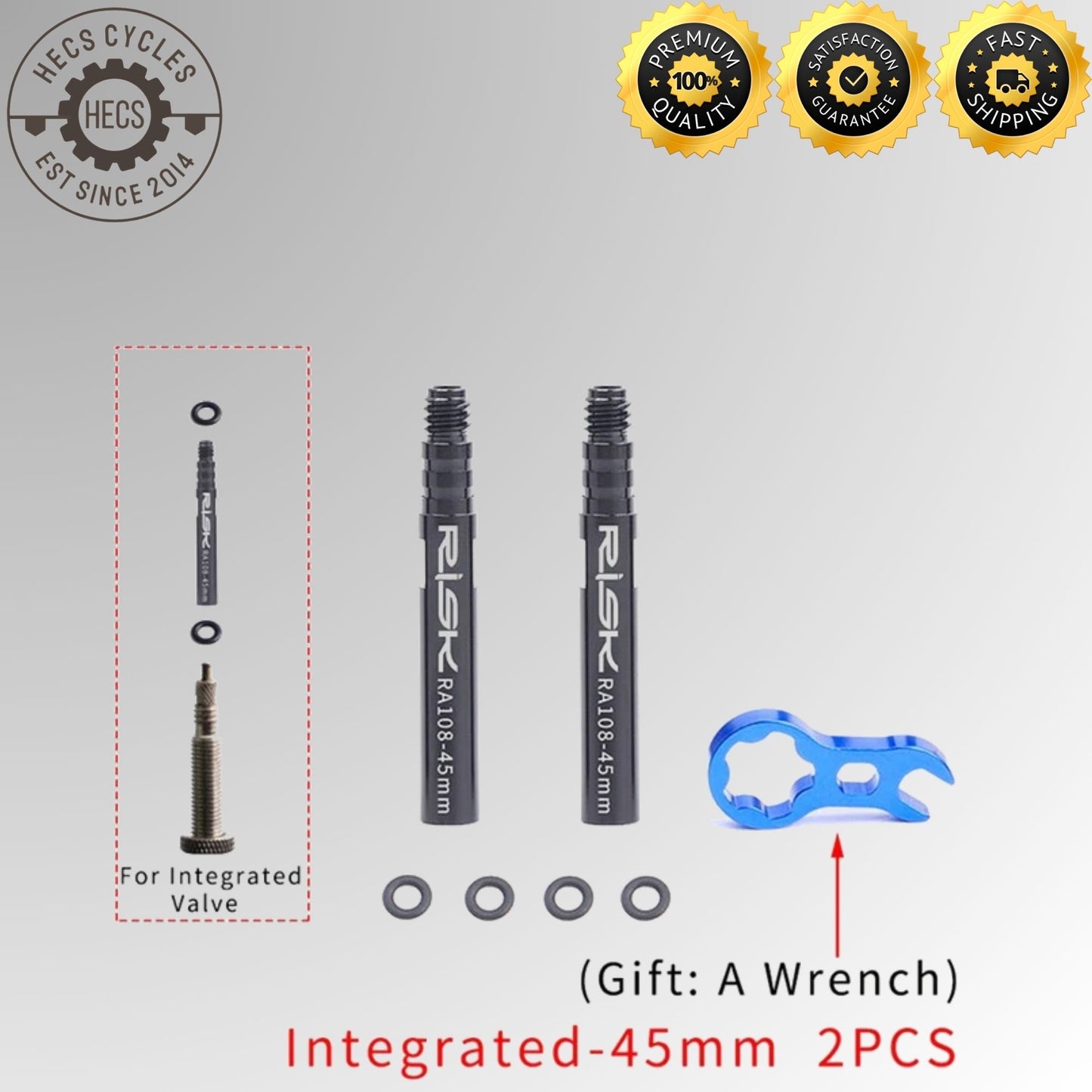 RISK Aluminium Presta Valve Extender Set (45mm / 80mm) with Core Remover Tool – Removable Inner Tube Extension Kit