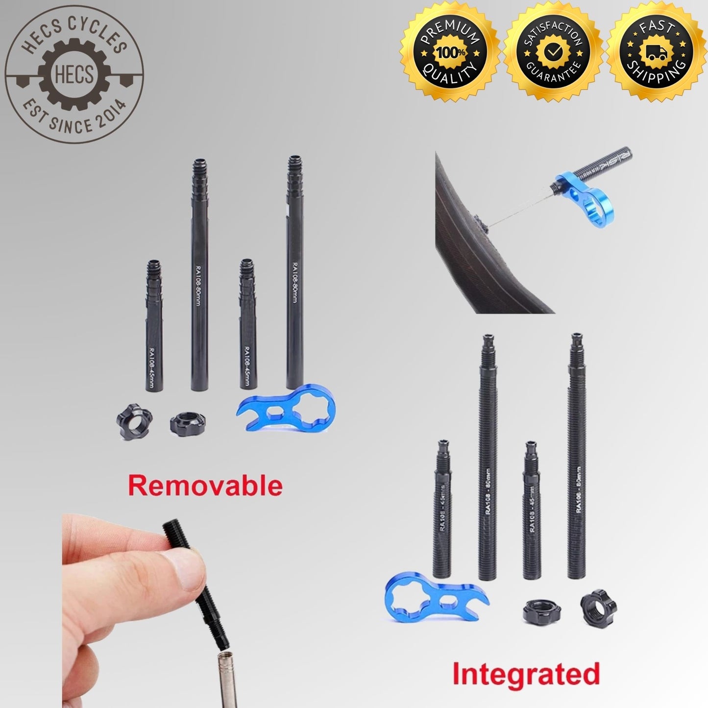 RISK Aluminium Presta Valve Extender Set (45mm / 80mm) with Core Remover Tool – Removable Inner Tube Extension Kit