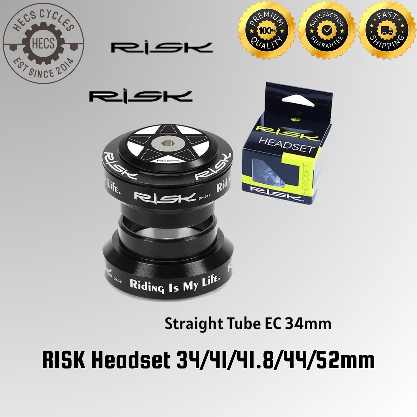 RISK Bicycle Headset EC34, IS41, IS41.8, EC44, IS41.8/52mm