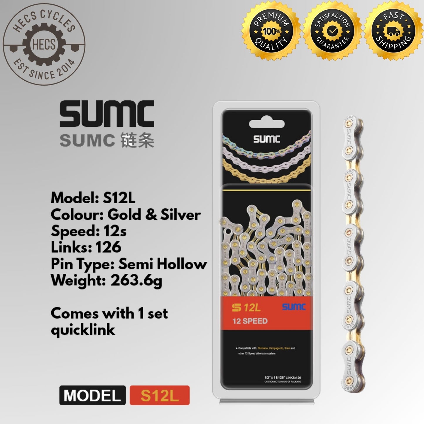 SUMC Bicycle Chain 8S 9S 10S 11S 12S 13S Silver Gold Foldable Road Mountain Bike Bicycle