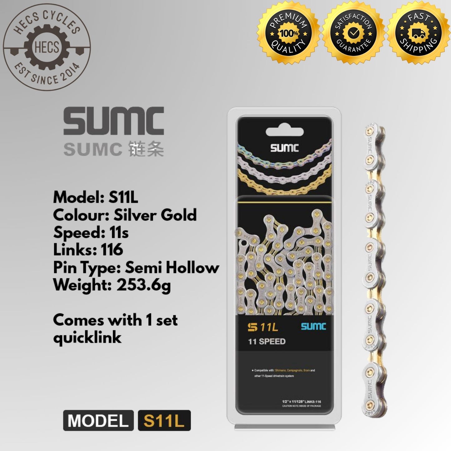 SUMC Bicycle Chain 8S 9S 10S 11S 12S 13S Silver Gold Foldable Road Mountain Bike Bicycle