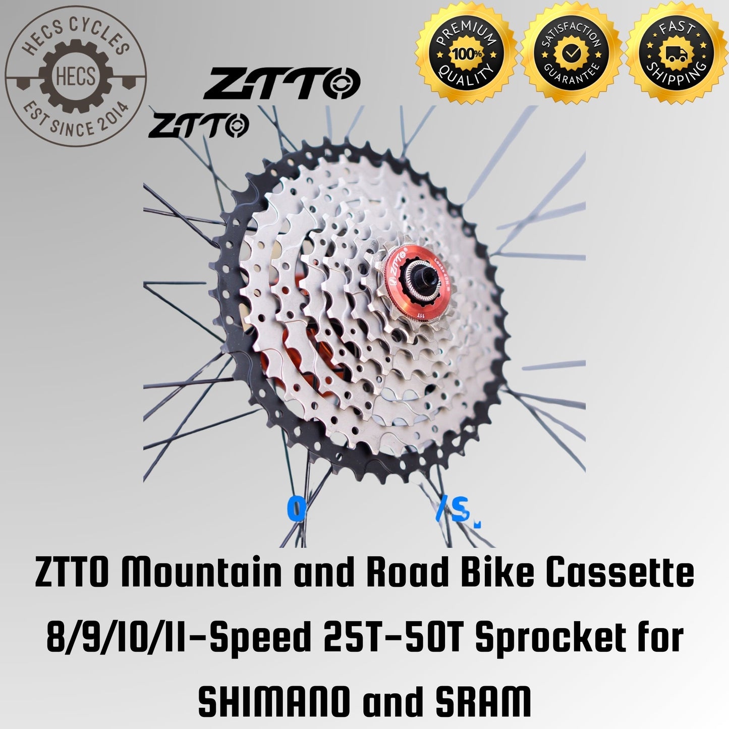 ZTTO Mountain and Road Bike Cassette 8/9/10/11-Speed 25T-50T Sprocket for SHIMANO and SRAM