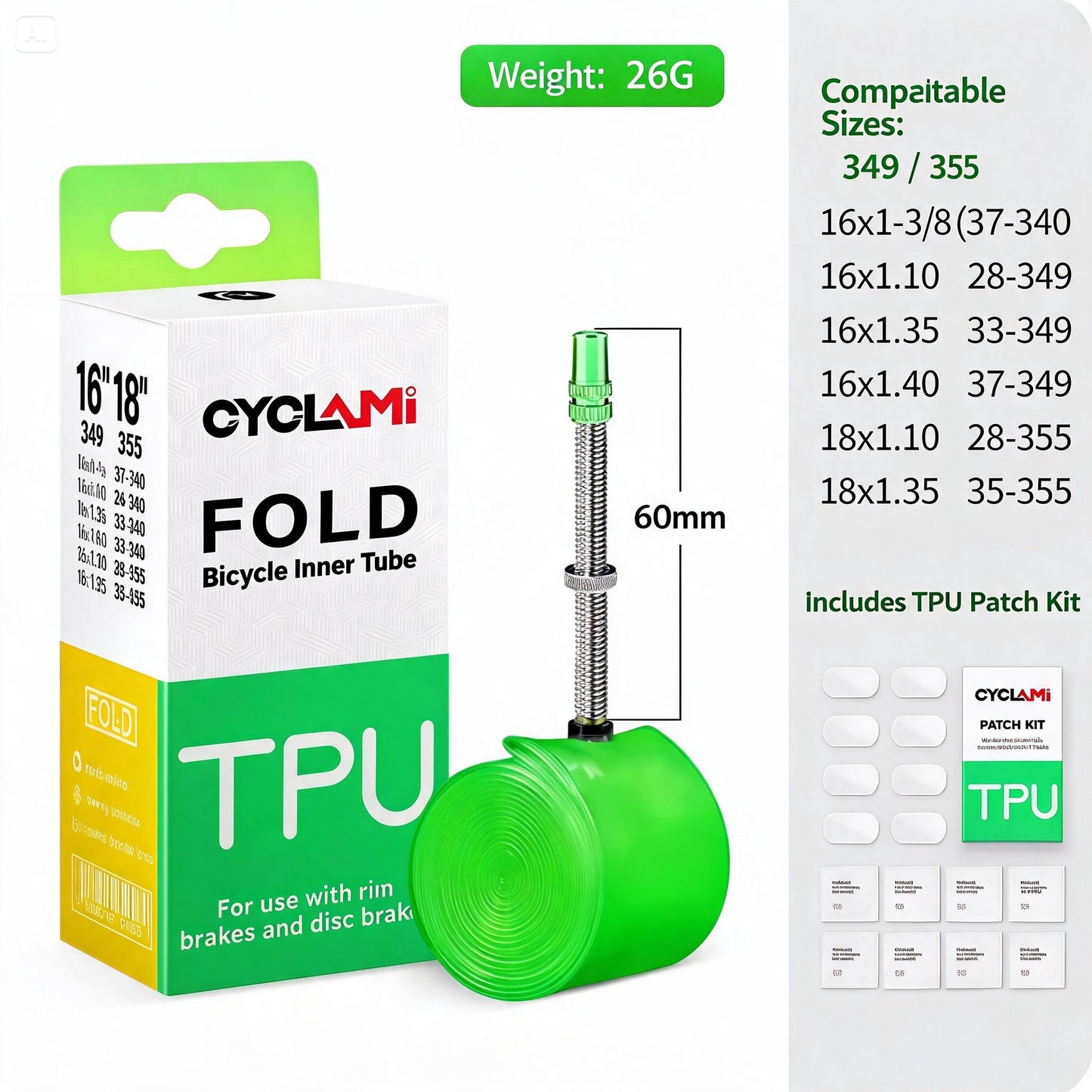 CYCLami Ultralight TPU Bike Inner Tube, 700 x 18/25/28/32, 26", 27.5", 29" Road and MTB Bicycle Tire