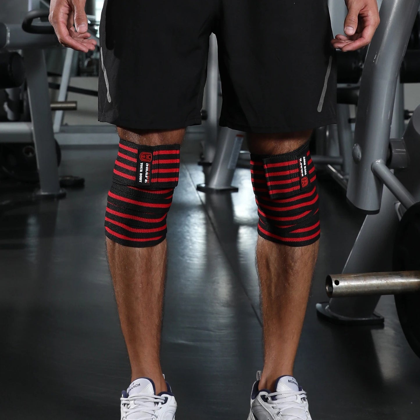 1 Pair Weightlifting Elastic Bandage Kneepad Protective Gear Knee Wraps Support Brace for Gym Fitness Workout