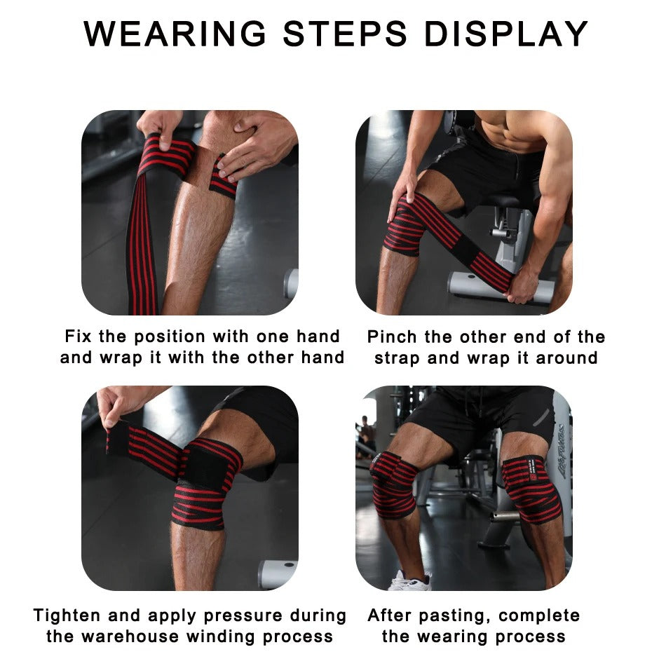 1 Pair Weightlifting Elastic Bandage Kneepad Protective Gear Knee Wraps Support Brace for Gym Fitness Workout