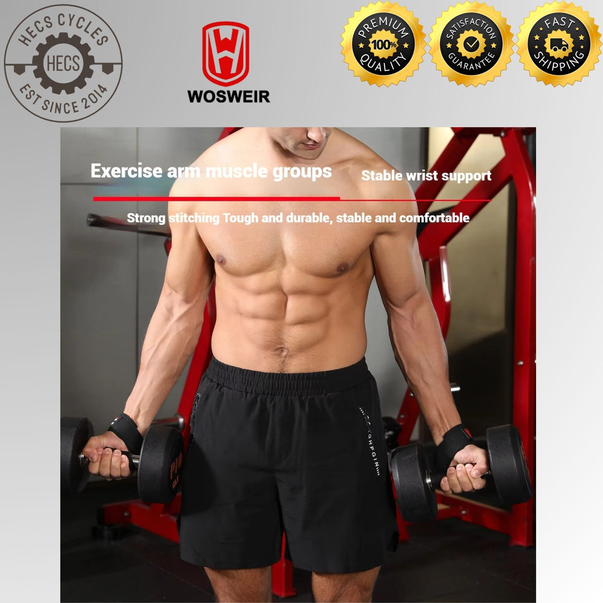 WOSWEIR Weightlifting Wrist Straps with Palm Support Heavy Duty Grip Straps for Pull Ups Deadlift Dumbbell Barbell Gym Training