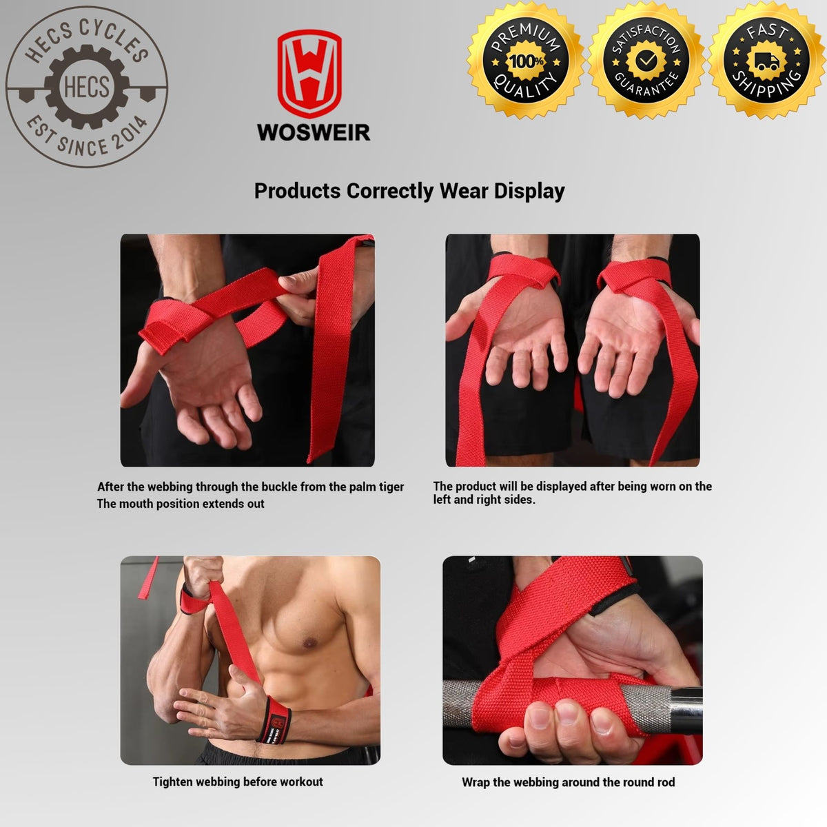 WOSWEIR Weightlifting Wrist Straps with Palm Support Heavy Duty Grip Straps for Pull Ups Deadlift Dumbbell Barbell Gym Training