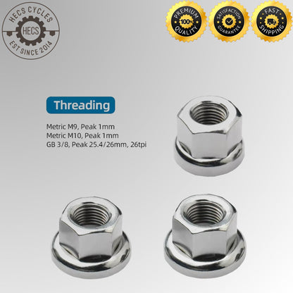 Fixed Gear Bicycle Hub Axle Nuts M9*1.0 M10*1.0 3/8"*26TPI Anti-Slip Front Rear Wheel Locking Nuts