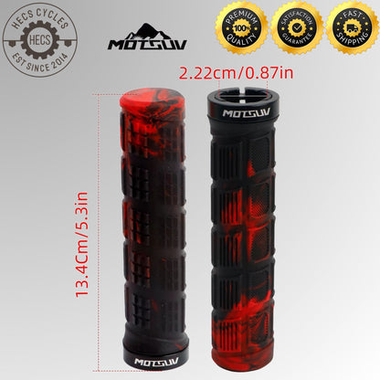 Motsuv Bicycle Handlebar Grips Lock-On Anti-Slip Soft Silicone Rubber MTB Mountain Bike Cycling Grips with Aluminium Alloy Clamps