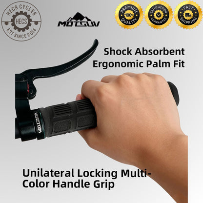 Motsuv Bicycle Handlebar Grips Lock-On Anti-Slip Soft Silicone Rubber MTB Mountain Bike Cycling Grips with Aluminium Alloy Clamps