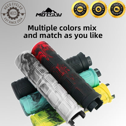 Motsuv Bicycle Handlebar Grips Lock-On Anti-Slip Soft Silicone Rubber MTB Mountain Bike Cycling Grips with Aluminium Alloy Clamps