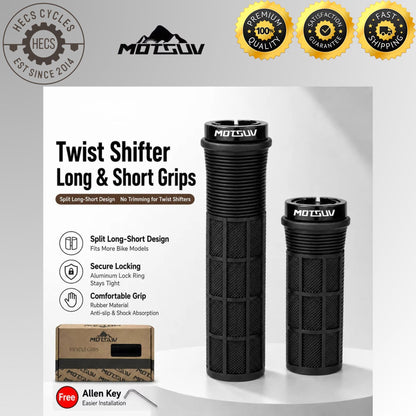 Bicycle Handlebar Grips Long Short Anti-Slip Rubber Ergonomic Lock-On Grips for Twist Grip Shifters Folding MTB Bikes