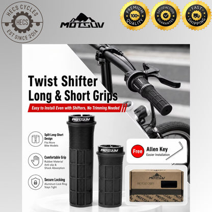 Bicycle Handlebar Grips Long Short Anti-Slip Rubber Ergonomic Lock-On Grips for Twist Grip Shifters Folding MTB Bikes