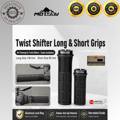 Bicycle Handlebar Grips Long Short Anti-Slip Rubber Ergonomic Lock-On Grips for Twist Grip Shifters Folding MTB Bikes
