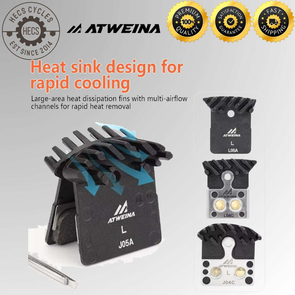 ATWEINA Bicycle Disc Brake Pads Resin Metal Heat Dissipation J05A L05A J04C L04C Compatible with Shimano MTB Road Bike