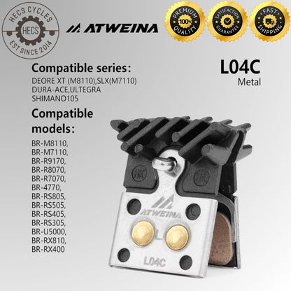 ATWEINA Bicycle Disc Brake Pads Resin Metal Heat Dissipation J05A L05A J04C L04C Compatible with Shimano MTB Road Bike
