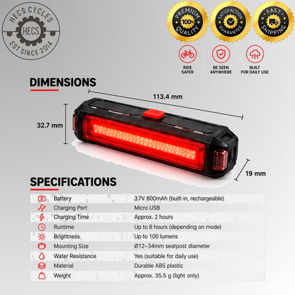 USB Rechargeable LED Bicycle Rear Tail Bicycle Light