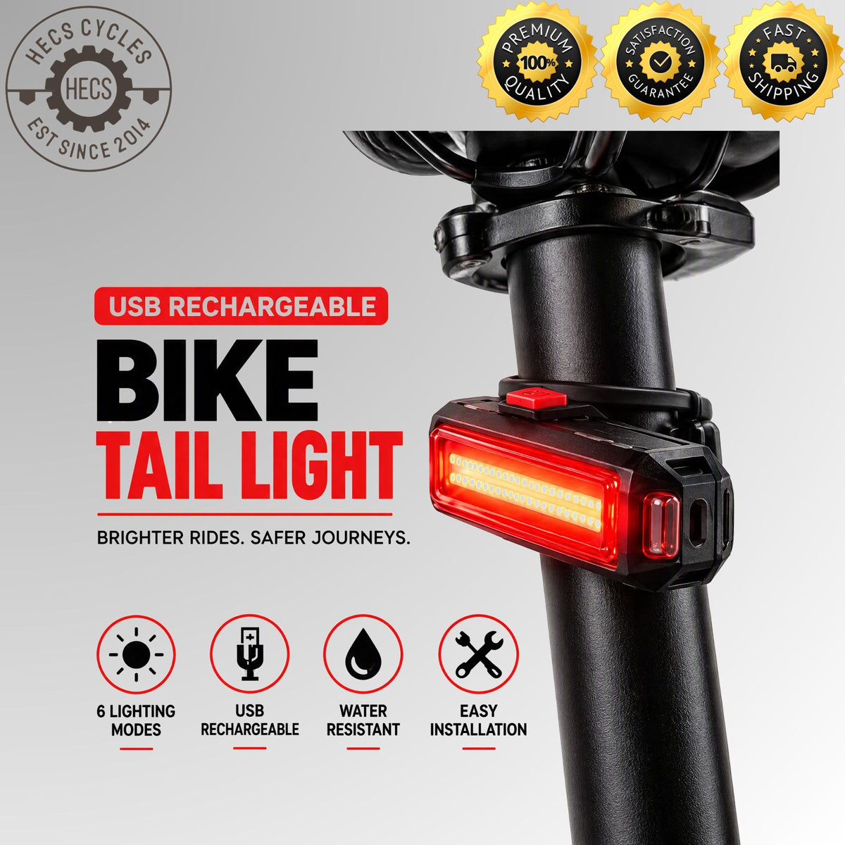 USB Rechargeable LED Bicycle Rear Tail Bicycle Light