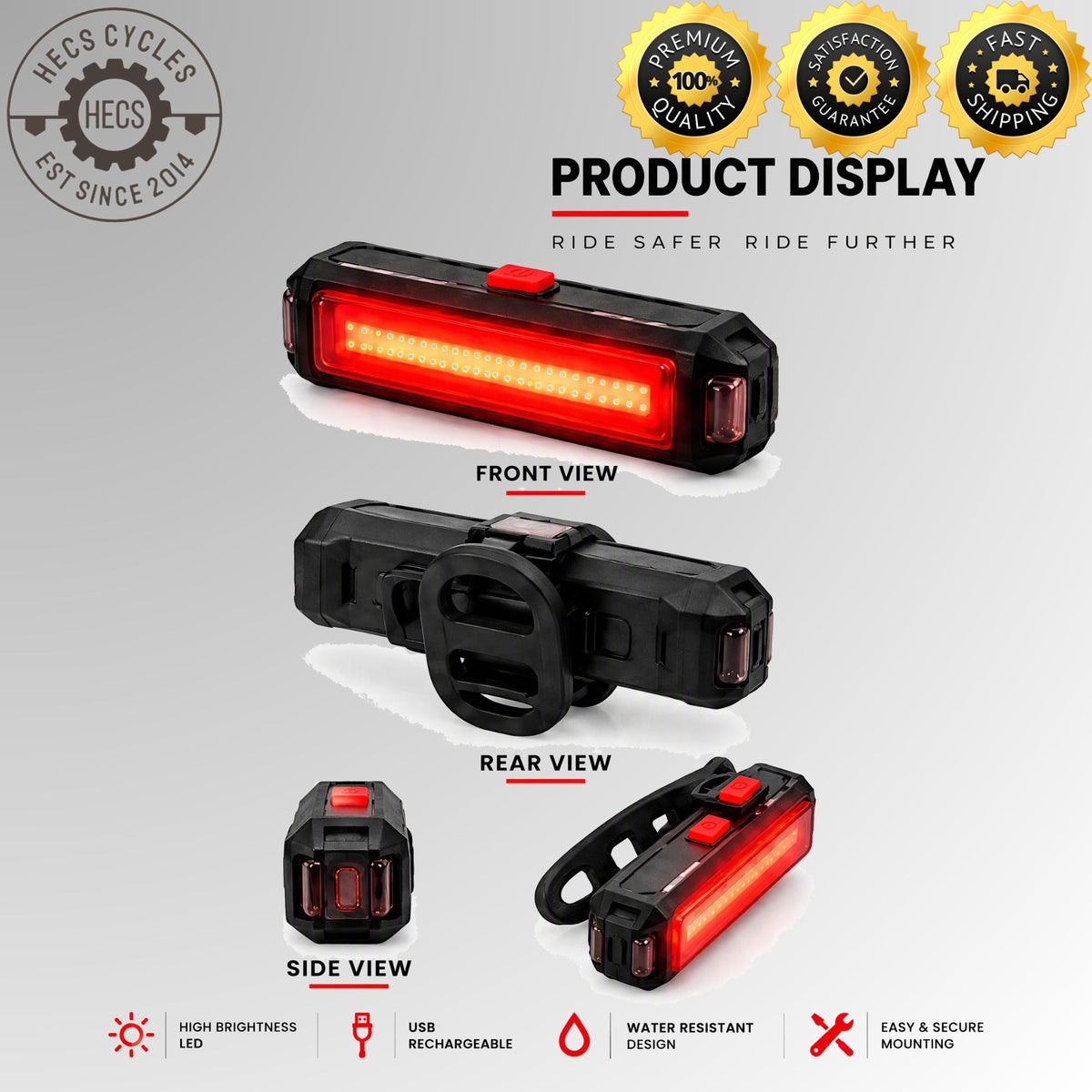 USB Rechargeable LED Bicycle Rear Tail Bicycle Light