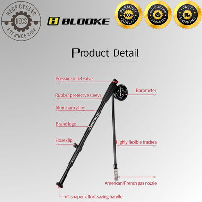 BLOOKE 300PSI High-Pressure Shock Pump with Gauge for Bicycle Forks, Rear Suspension, and Tyres