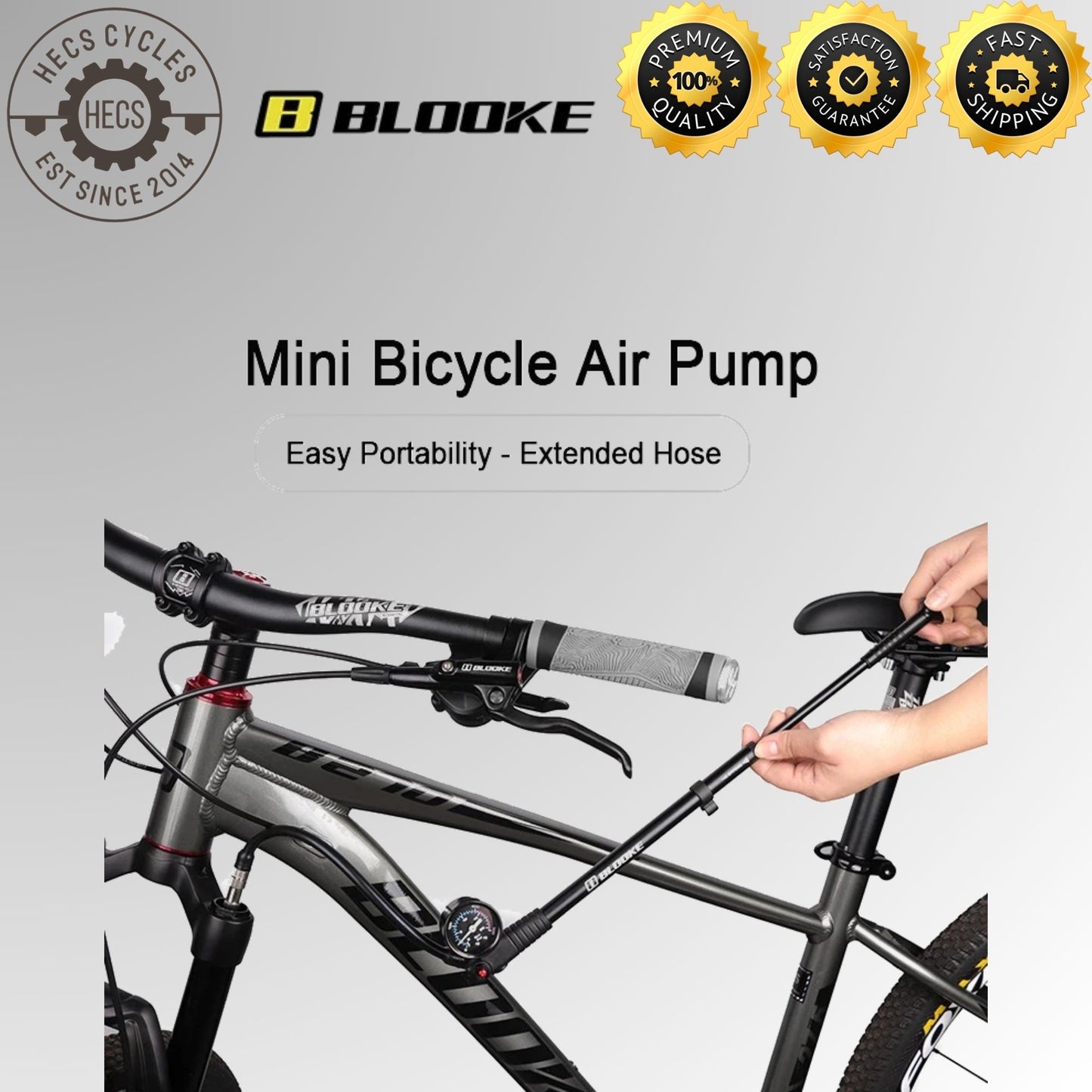 BLOOKE 300PSI High-Pressure Shock Pump with Gauge for Bicycle Forks, Rear Suspension, and Tyres