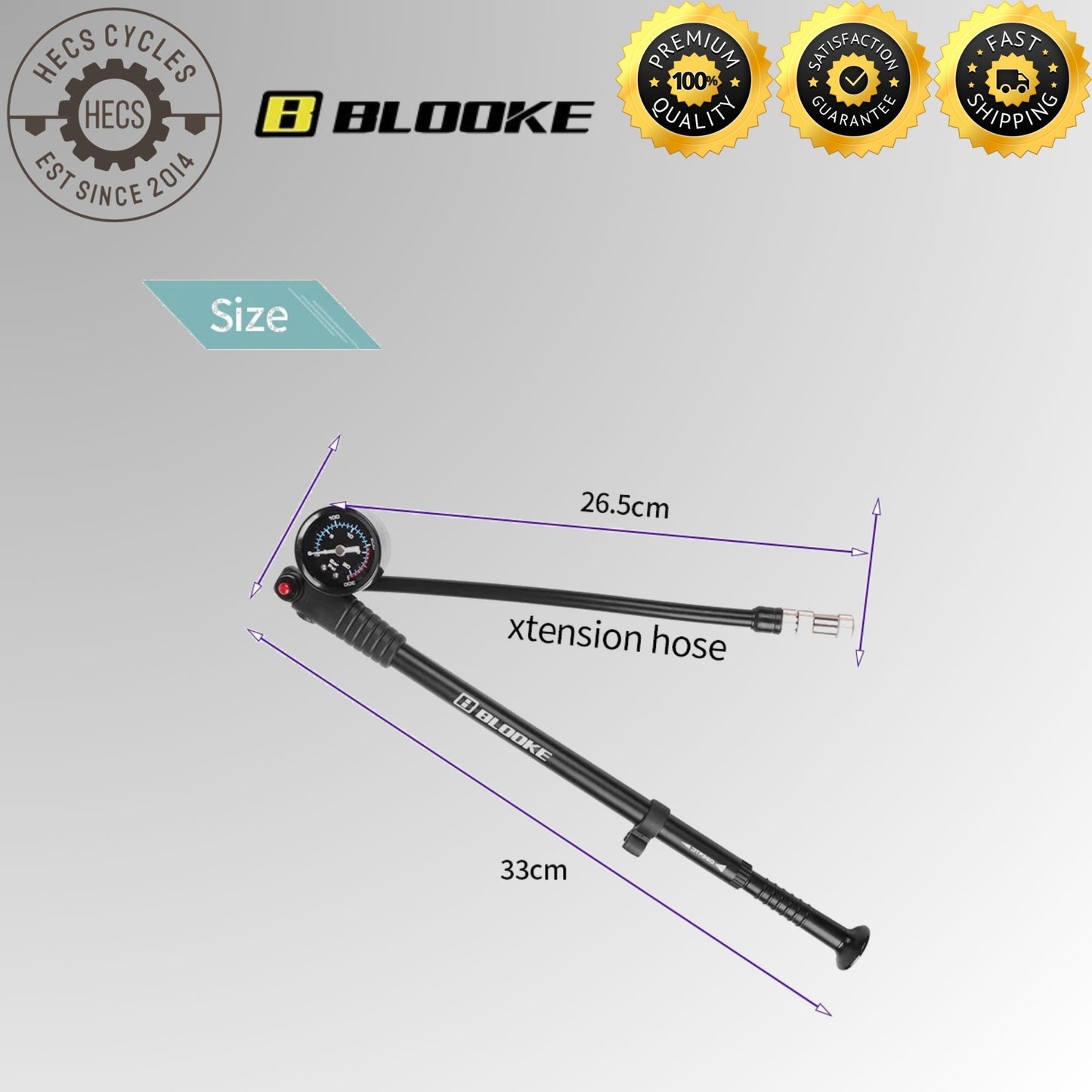BLOOKE 300PSI High-Pressure Shock Pump with Gauge for Bicycle Forks, Rear Suspension, and Tyres