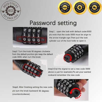 Bicycle Cable Lock 4 Digit Password Anti Theft Lock for Bike Motorcycle Helmet Bag