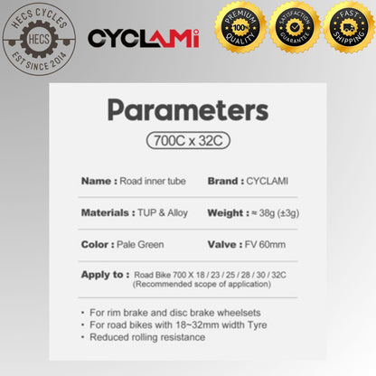 CYCLami Ultralight TPU Bike Inner Tube, 700 x 18/25/28/32, 26", 27.5", 29" Road and MTB Bicycle Tire