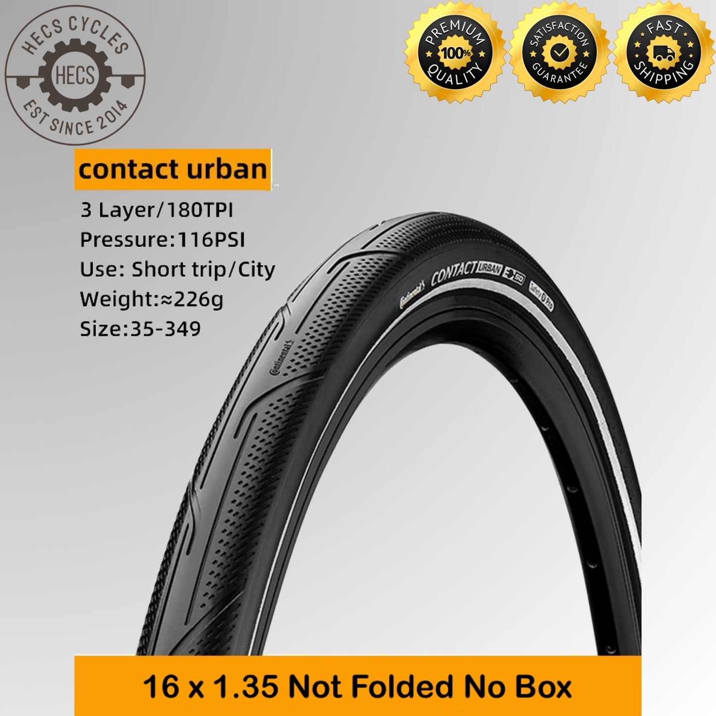 Continental Contact Urban 16x1.35 (35-349) Folding Tyre 180 TPI SafetyPro Puncture Protection for Brompton & BMX Bikes
