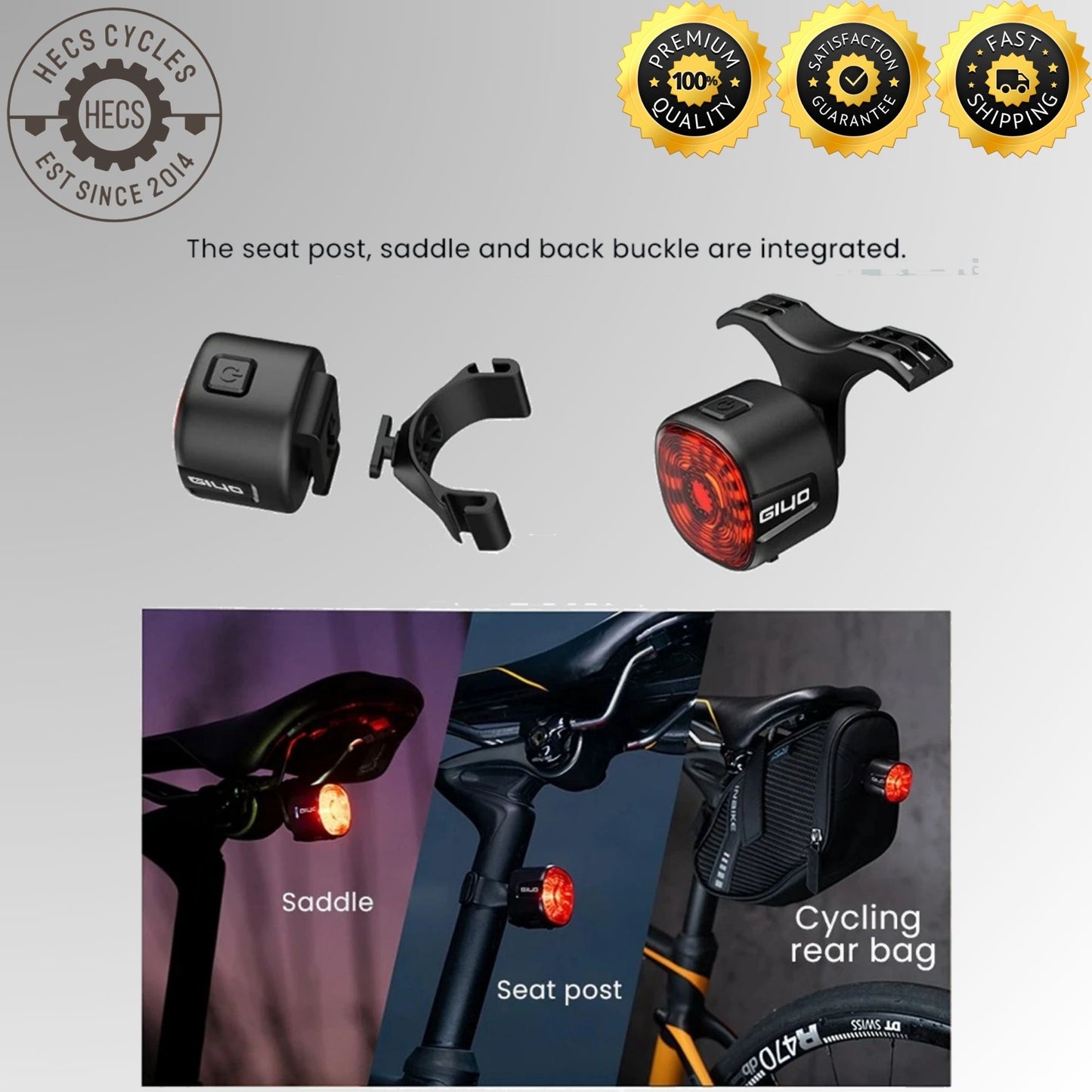 GIYO Smart Brake Tail Rear Light USB Rechargeable LED Rear Lamp IP66 Waterproof for MTB & Road Bikes Bicycles