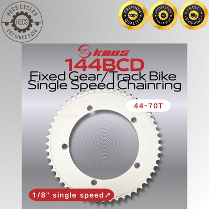 KEOS 144BCD Fixed Gear Track Chainring CNC Aluminium Single Speed 44T–70T Black/Silver