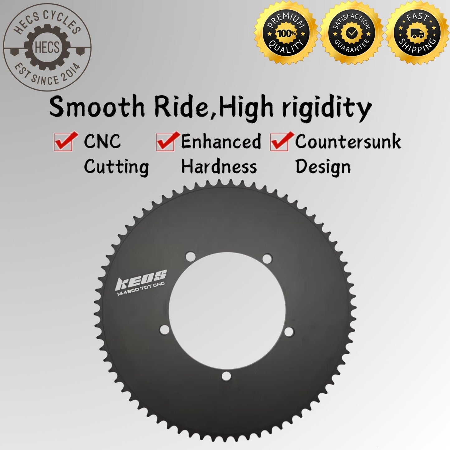 KEOS 144BCD Fixed Gear Track Chainring CNC Aluminium Single Speed 44T–70T Black/Silver
