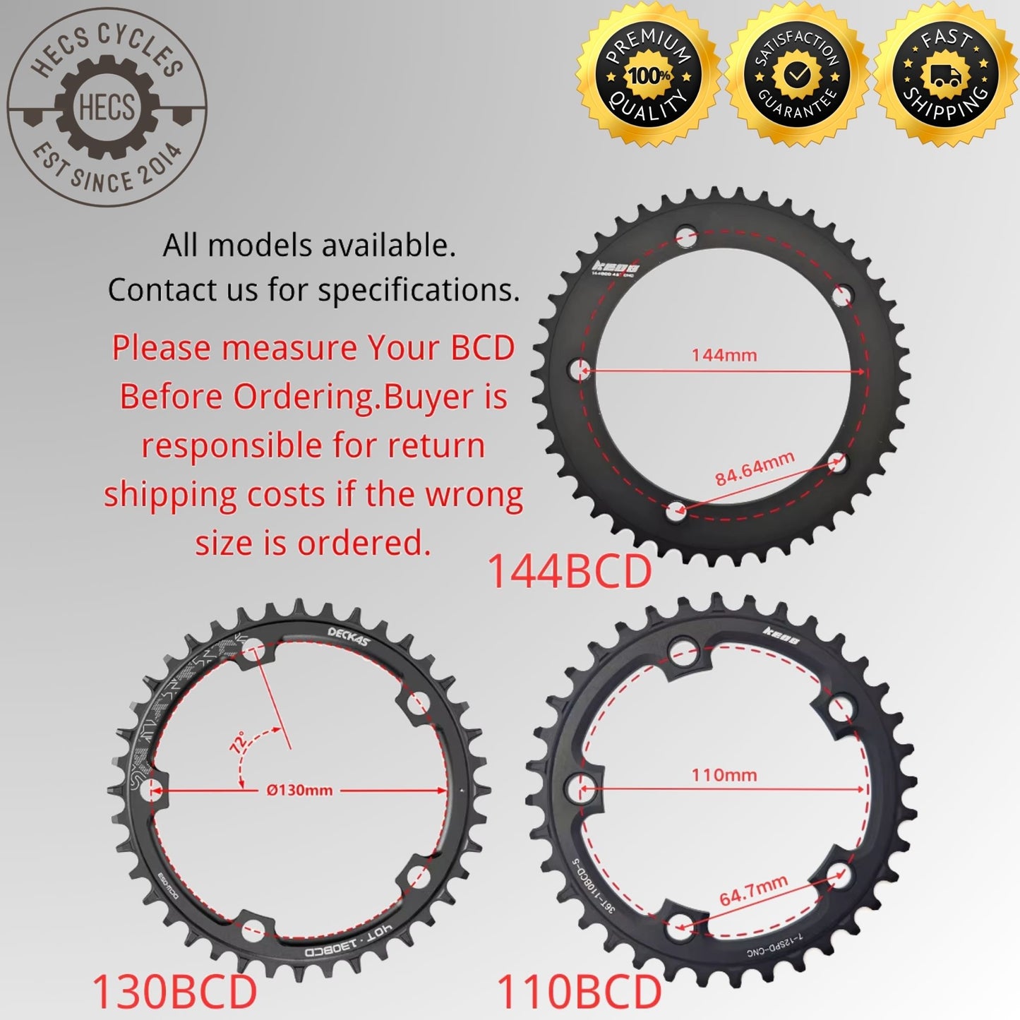 KEOS 144BCD Fixed Gear Track Chainring CNC Aluminium Single Speed 44T–70T Black/Silver