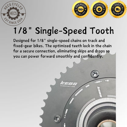 KEOS 144BCD Fixed Gear Track Chainring CNC Aluminium Single Speed 44T–70T Black/Silver