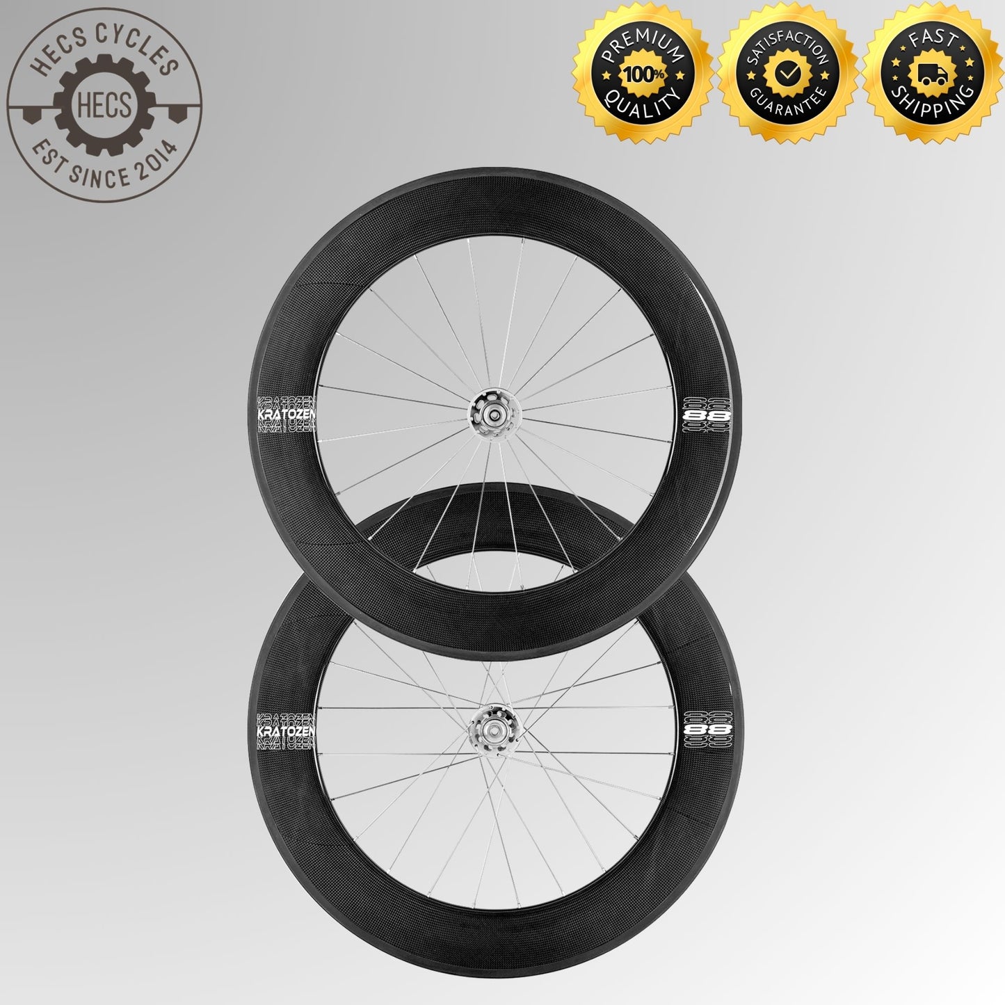 Kratozen 88mm 3k Gloss Carbon Track Wheelset