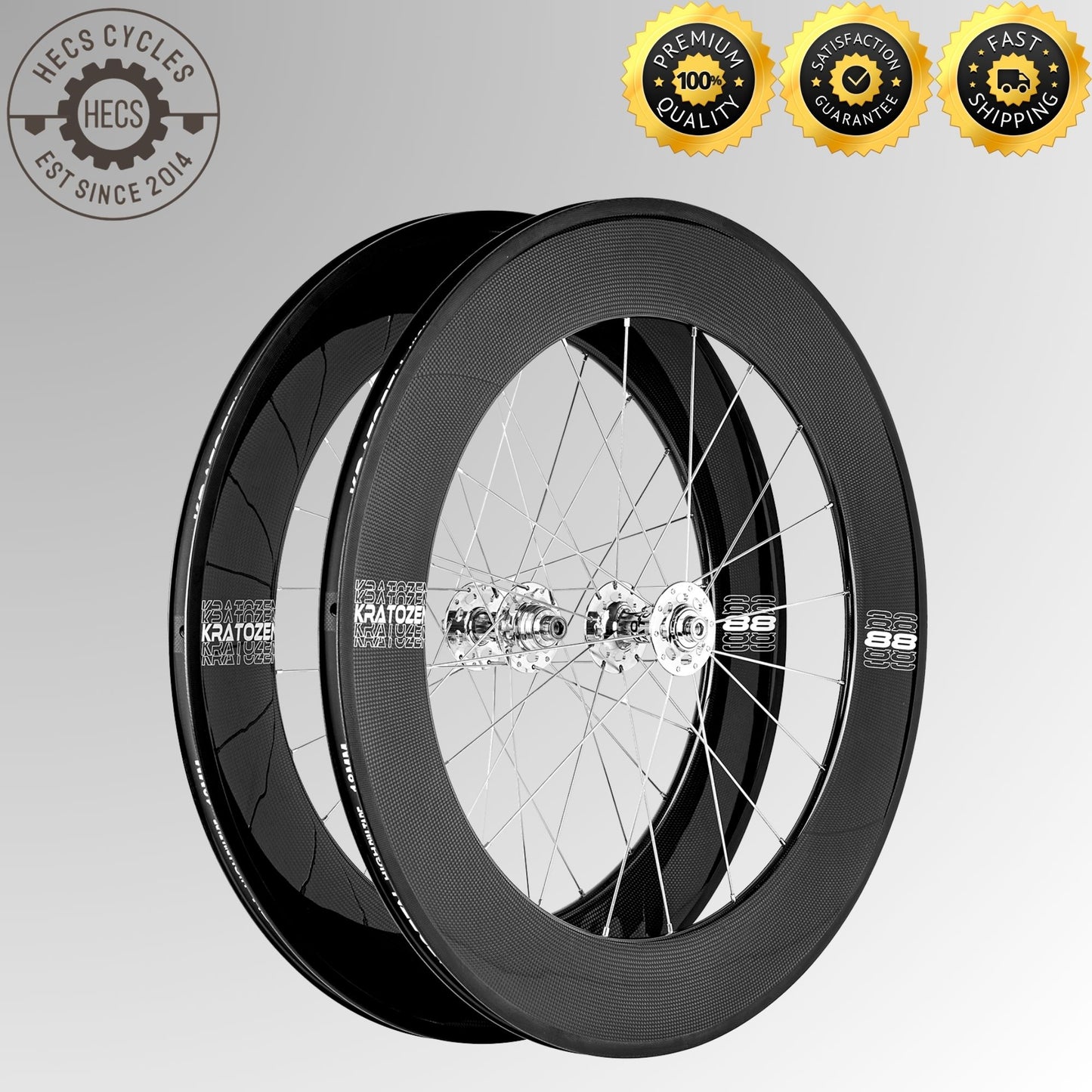 Kratozen 88mm 3k Gloss Carbon Track Wheelset