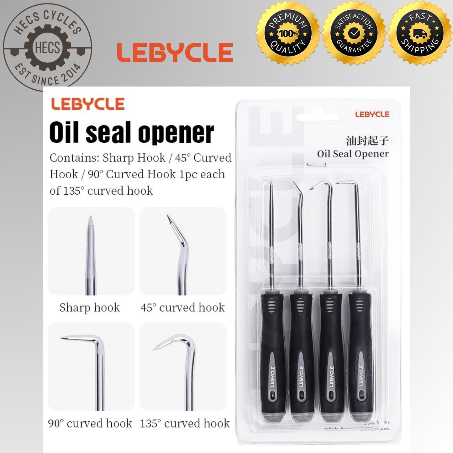 Lebycle O-Ring & Oil Seal Remover – 45/90 Degree Hook Tool for Bicycle Hub Bearings & Suspension Forks