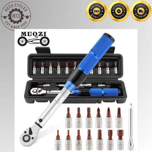 MUQZI 15PCS Bike Torque Wrench Set – 1/4 Inch Drive with Bit Sockets for MTB, Road & Folding Bicycle Maintenance