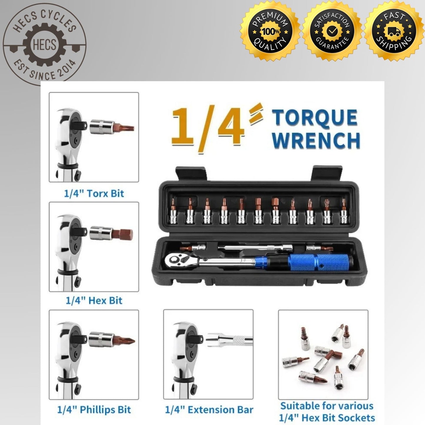 MUQZI 15PCS Bike Torque Wrench Set – 1/4 Inch Drive with Bit Sockets for MTB, Road & Folding Bicycle Maintenance