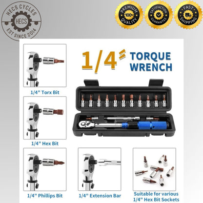 MUQZI 15PCS Bike Torque Wrench Set – 1/4 Inch Drive with Bit Sockets for MTB, Road & Folding Bicycle Maintenance